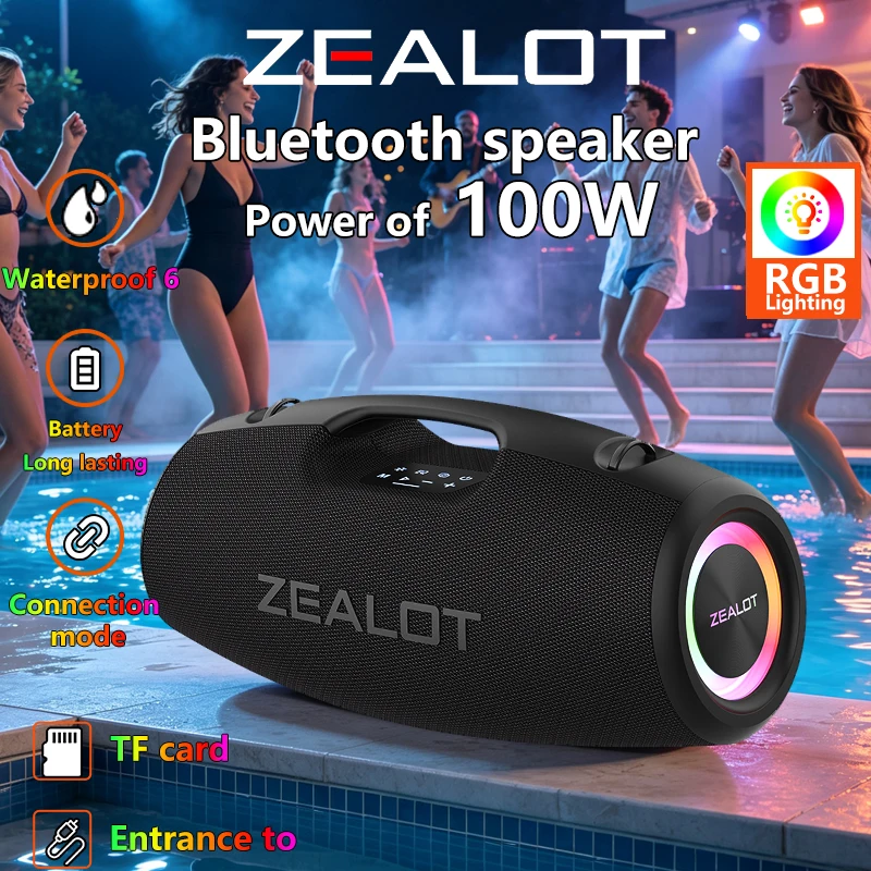 ZEALOT-S78 100W Portable Bluetooth Speaker Outdoor Camping Speaker Loud Speaker Excellent Bass Performance Waterproof Speaker