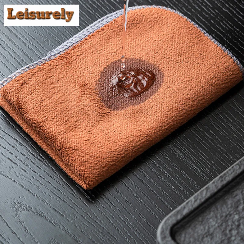 Double Sided Coral Velvet Tea Towel Thickened Absorbent Soft Kitchen Cleaning Cloth Towel Table Mat Pad Coaster Tea Accessories