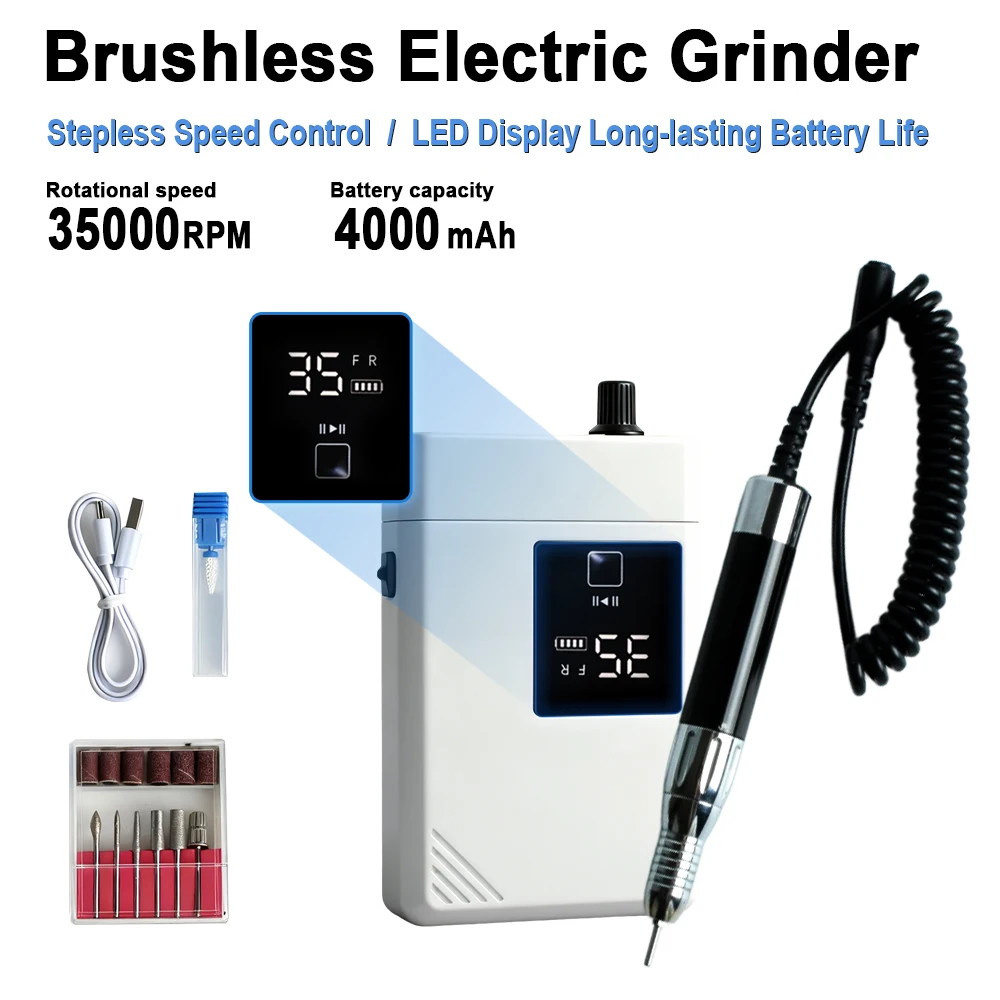 Electric Brushless Nail Removal Tool 0-35000rpm Handheld Grinding Pen Polishing Tool for Manicure, Nail Care, Callus Removal