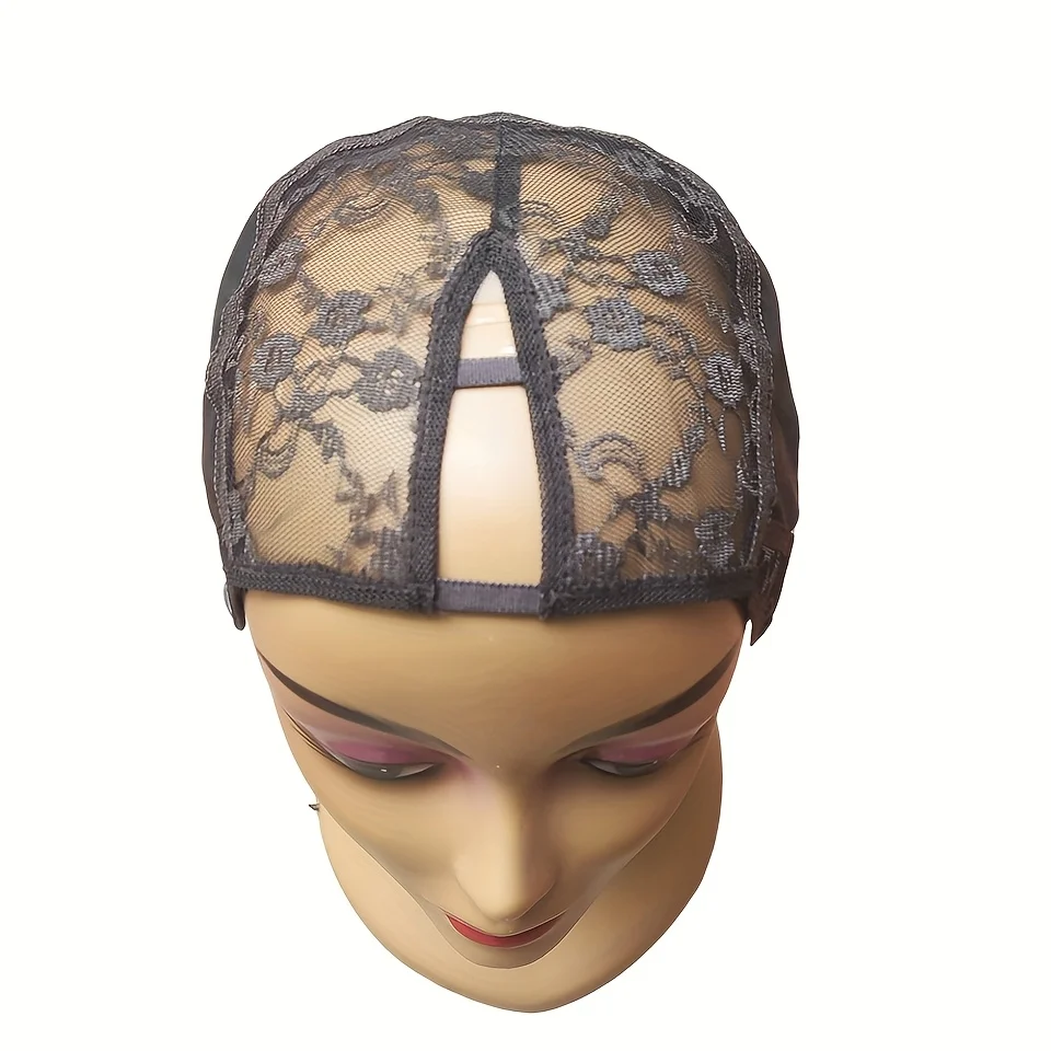 1 قطعة V جزء غطاء شعر مستعار النسيج غطاء شعر مستعار مع شريط مرن و 2 قطعة مشبك قابل للتعديل ، لصنع شعر مستعار وصلات شعر لحمة DIY بها بنفسك