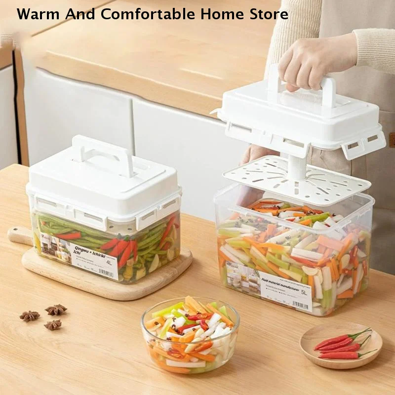 

5L Kimchi Press Ferment Storage Container Leakproof with Press Camping Picnic for Sauerkraut Refrigerator Plate Travel Household