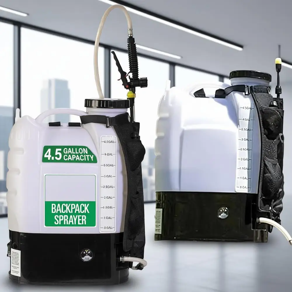 

Рюкзак-распылитель емкостью 4 галлона с батарейным питанием для газонов, садов и растений со шлангом длиной 15 футов и регулируемой насадкой