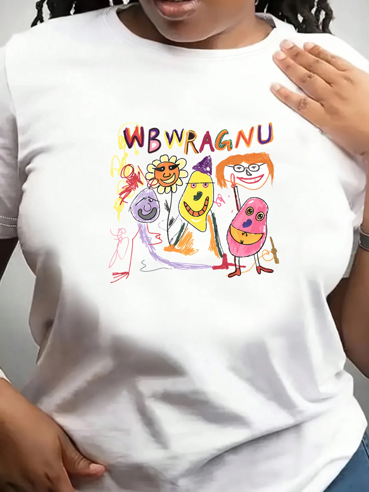 

【ZXH11131】Женская футболка с круглым вырезом и принтом в стиле граффити, больших размеров, летняя, повседневная, с короткими рукавами, в уличном стиле, универсальная.