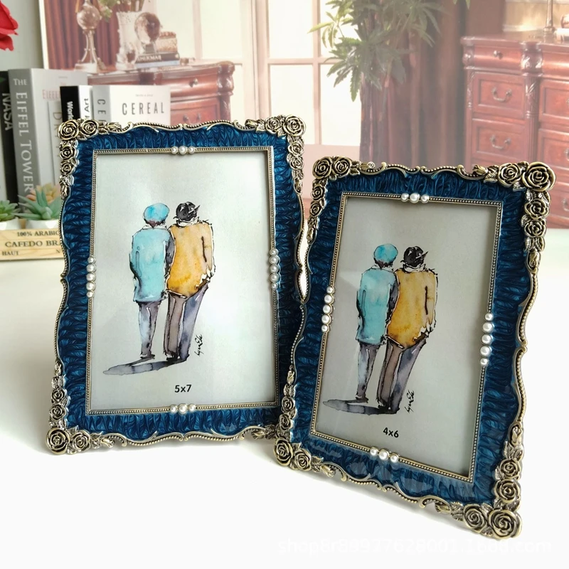 

Luxury 6/7inches Bronze blue Metal Photo card holder cadre photo personnalisé For vintage home decor AP109