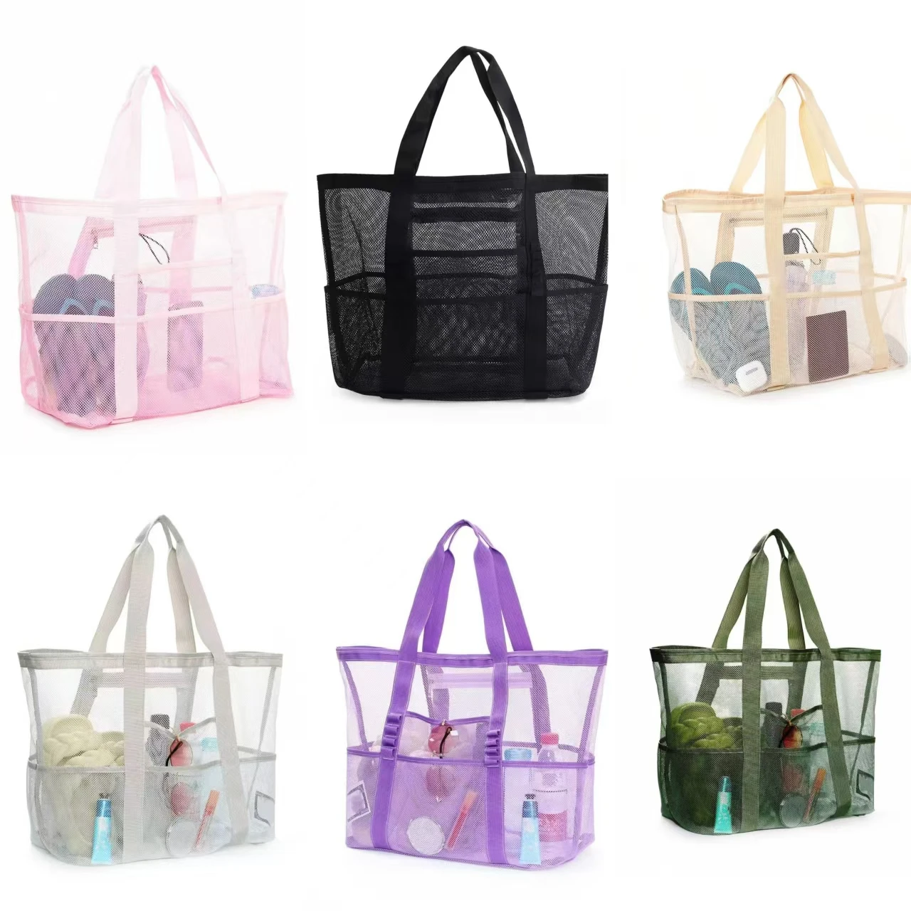 Hollow Mesh Beach Tote Bag for Pool, Swimwear, Slippers, Miscellaneous Items Storage, Breathable Mesh Seaside Vacation Bag