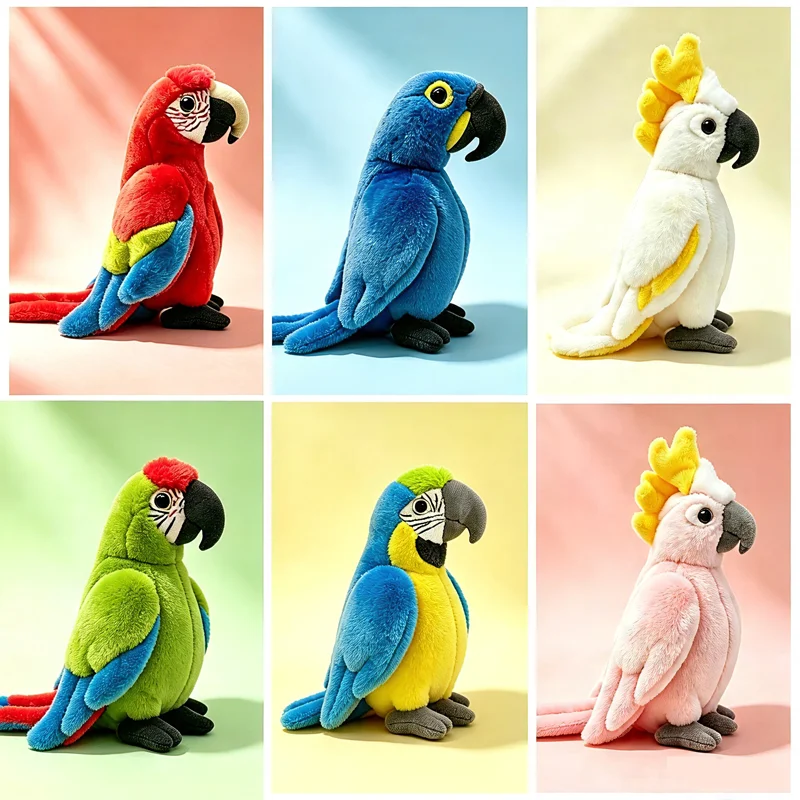 22/28cm Realistic Macaw Parrot Plush Toy Lifelike Scarlet Blue Green Cockatoo Stuffed Animal Soft Bird Doll Kid Gift Home Decor