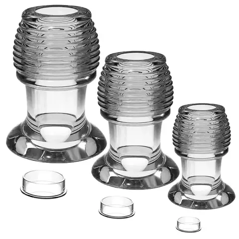Transparent Hollow Anal Plug Set with Caps - Ribbed Tunnel Butt Plugs for Gape Training & Prostate Play