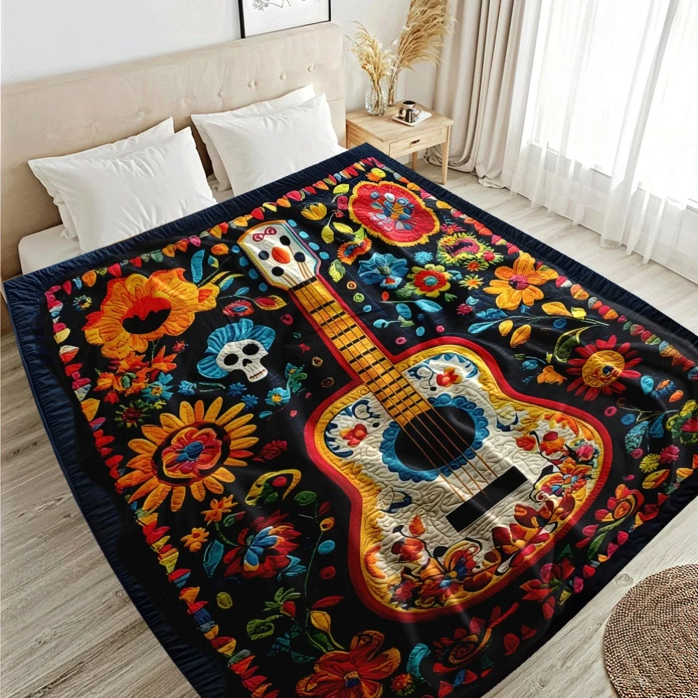 Colorful floral guitar pattern Blanket for Sofa Bed Travel Camping Living Room Office Conditioning Blanket for All Seasons Gifts