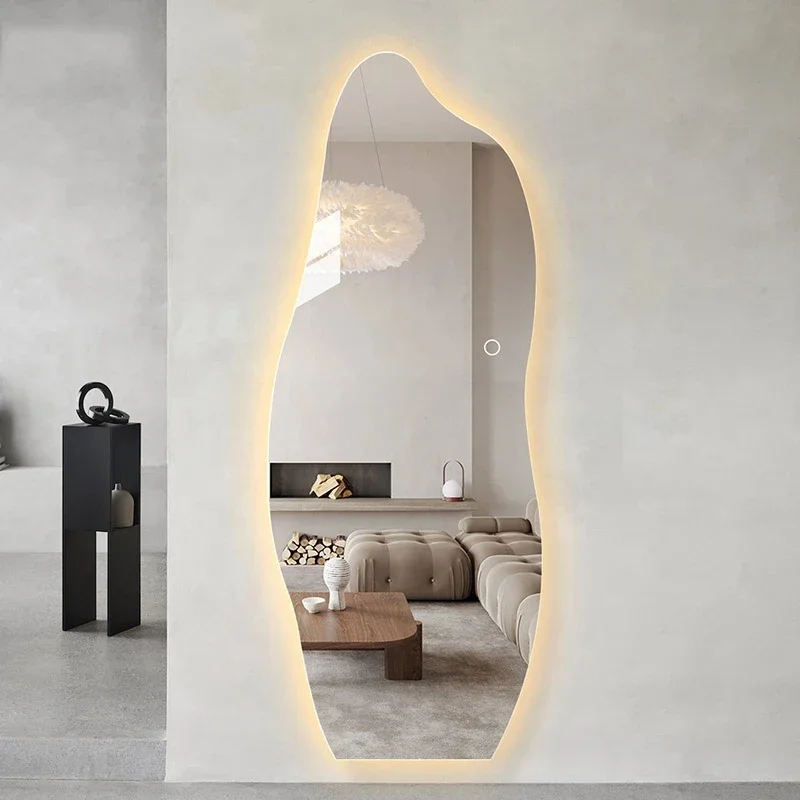 Mirror Makeup Irregular Design Adhesive Vanity Light Led Full Length Mirror Living Room Specchio Room Decor