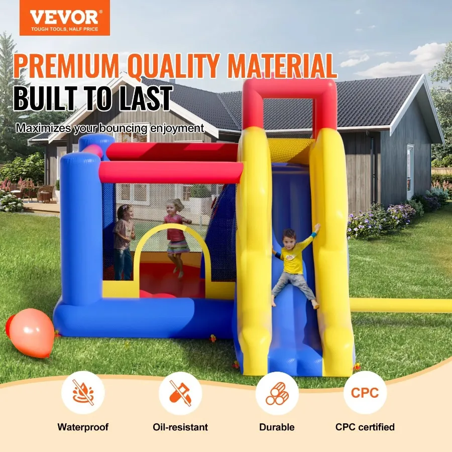 Inflatable Bounce House Outdoor High Quality Playhouse Trampoline Jumping Bouncer with Blower Slide Storage Bag Family Backyard