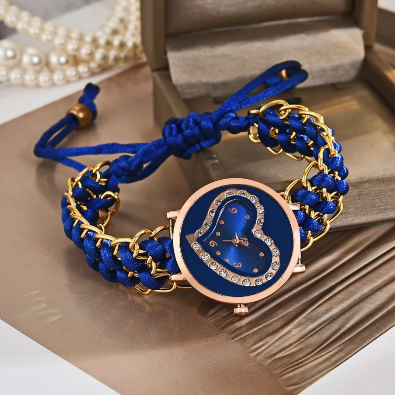 Новые женские часы с циферблатом в форме сердца, модные вязаные веревочные цепочки, браслет, аналоговые кварцевые наручные часы Reloj Mujer