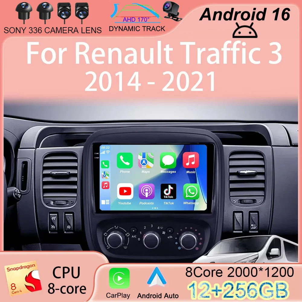 Android 16 Auto Car Radio For Renault Traffic 3 2014-2021 For Opel Vivaro B 2014-2018 Multimedia Video Player Navigation GPS DSP