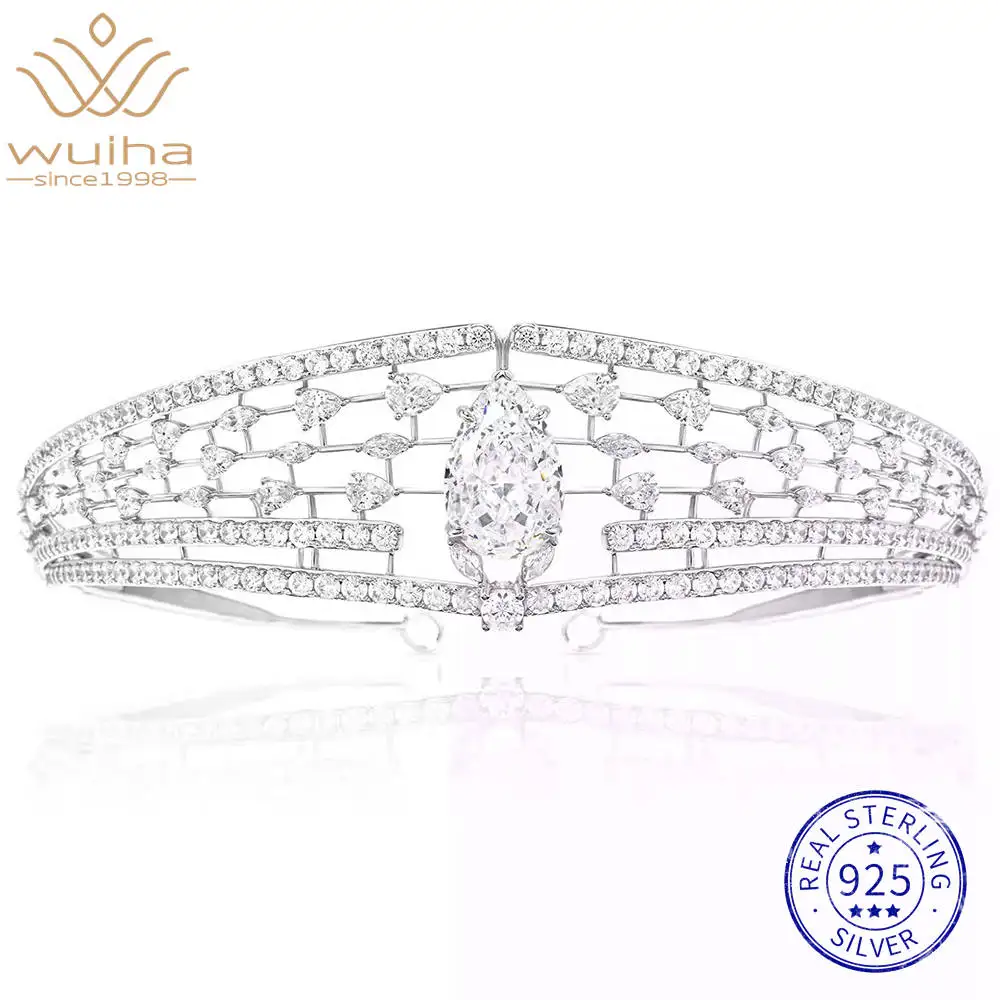 WUIHA Crown Lab Sapphire High Carbon Diamonds Headdress for Women Wedding 100% 925 Sterling Silver Hair Jewelry Drop Shipping