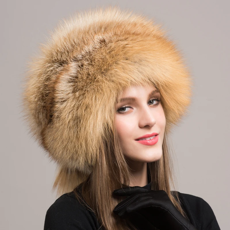 Winter Women Fashion Real Fur Hat Natural Fox Fur Hats Headgear Russian Outdoor Cap Ladies Thicken Warm Fur Caps