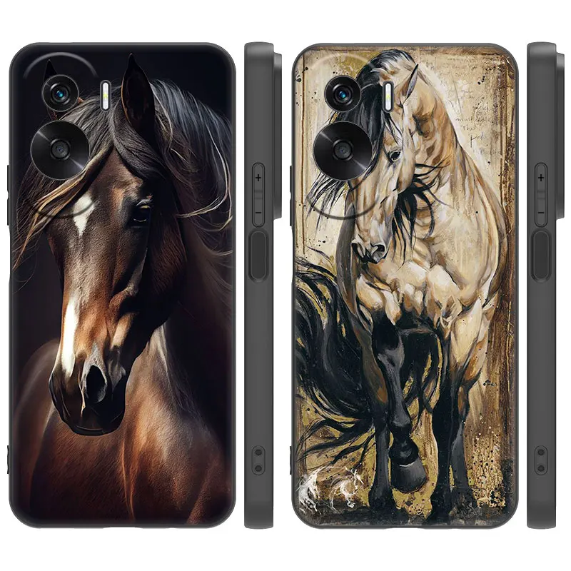 Horse Running Cartoon Cover Black Phone Case For Honor X5 Plus X6 X7 X8 X6A X6S X7A X8A X9A X9B 70 90 Lite X30i X40i X50i 5G