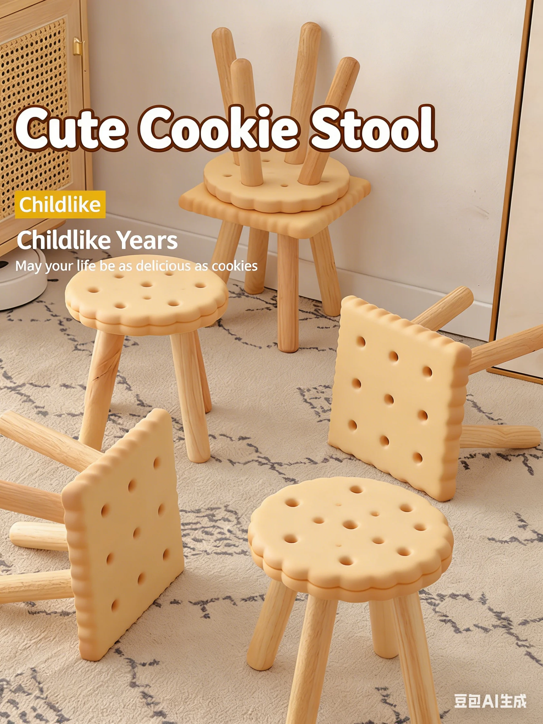A solid wood low stool, a home-use cookie-shaped round stool, suitable for the living room