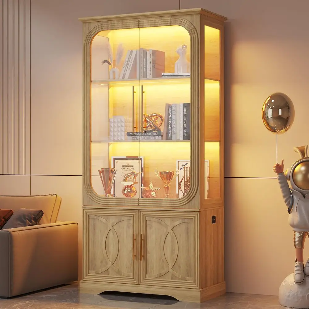 Display Cabinet with Glass Doors and Storage Shelve, Modern Display Cabinet for Collectibles Trophy Case for Display Black 31.5 view 2