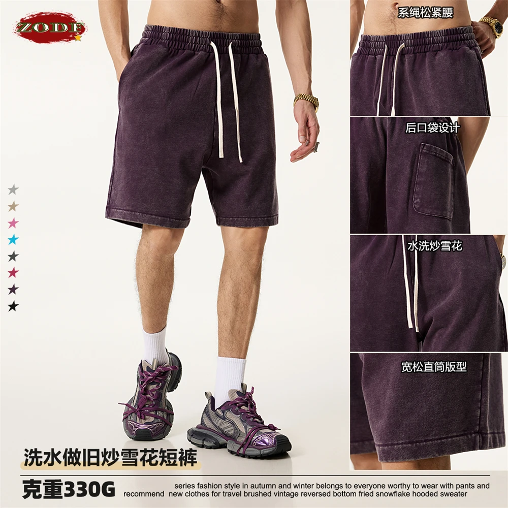 ZODF Retro 2025 Summer Rewashed Cotton Shorts For Men Unisex 330gsm Distressed Sport Shorts Brand Clothes  HY1000