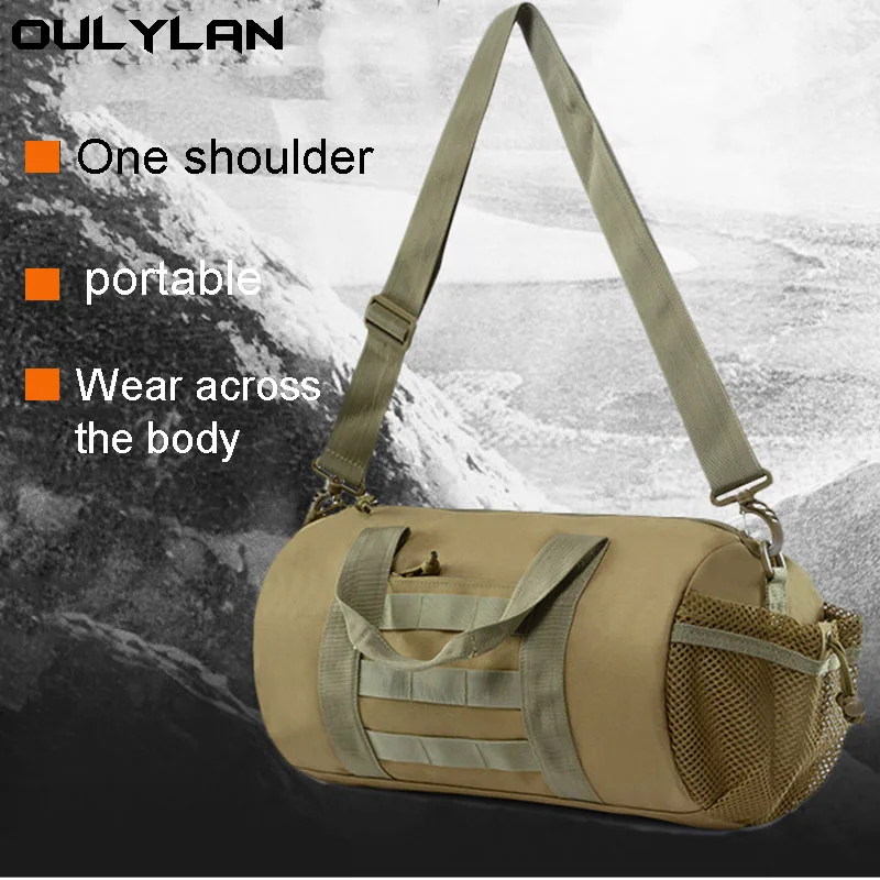 Outdoor Round Camouflage Backpack Military Hiking Bag Sports Attack Tactical Cylindrical Shoulder Bag High Capacity Handbag