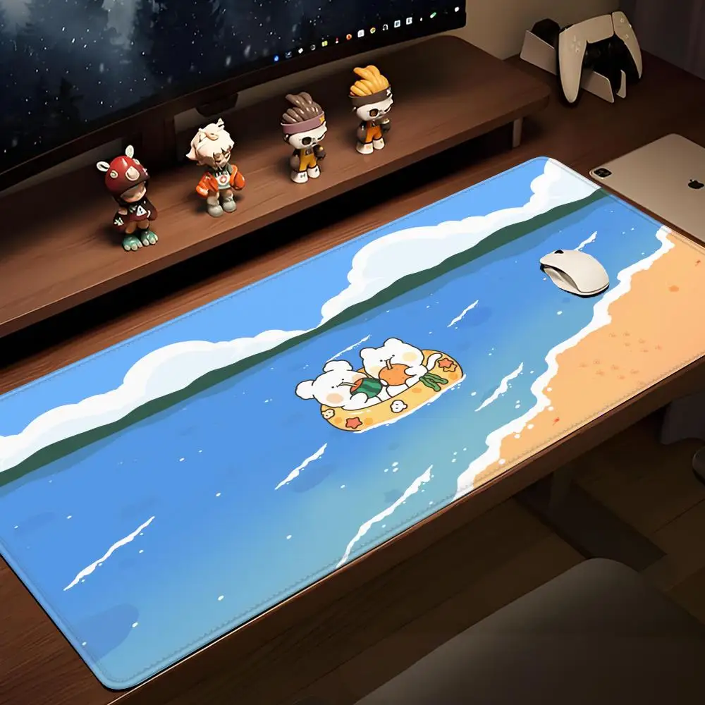 

Two dogs floating on the beach Mouse Pad Cute HD Desk Pad Extended Gaming Keyboard Mats Large 100x50cm XXL Gamer Mousepad