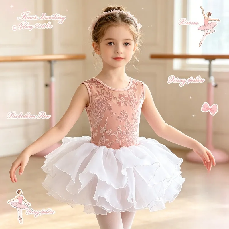 Ballet Leotard with Tutu Skirt Jacquard Sleeveless Elegant Performance Outfit Stretchy Daily Training Stage Holiday Dance Wear