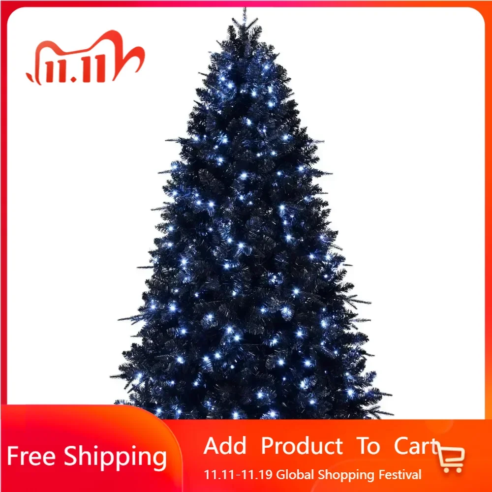 Christmas Tree Artificial,8ftPre Lit Xmas Tree for Home, Office,Party,Metal Hinges & Foldadble Base, with Lights Christmas Trees