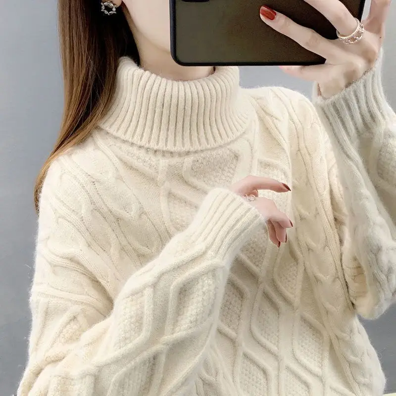 Korean Version High Necked Three-Dimensional Autumn And Winter Sweater, Loose,Oversized,Worn Inside And Out,Thickened Knit Shirt