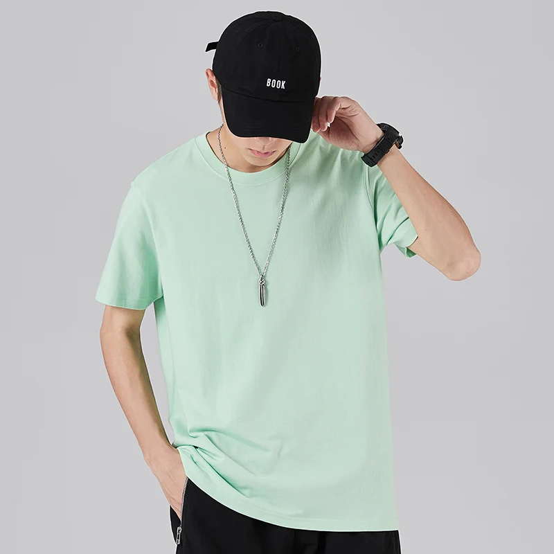 180g Solid Color 100% Cotton Men T Shirt Hip-Hop Cotton T-shirt O-neck Summer Male Causal Tshirts Fashion Loose Tees SD0021