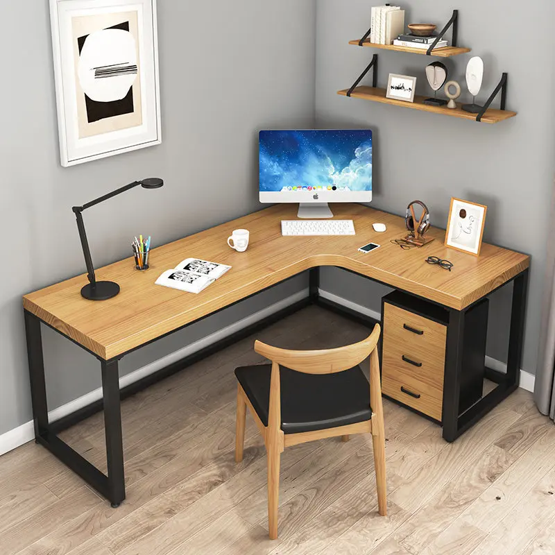 Solid wood workbench computer desk corner desk household writing table bedroom corner L-shaped office leisure conference table