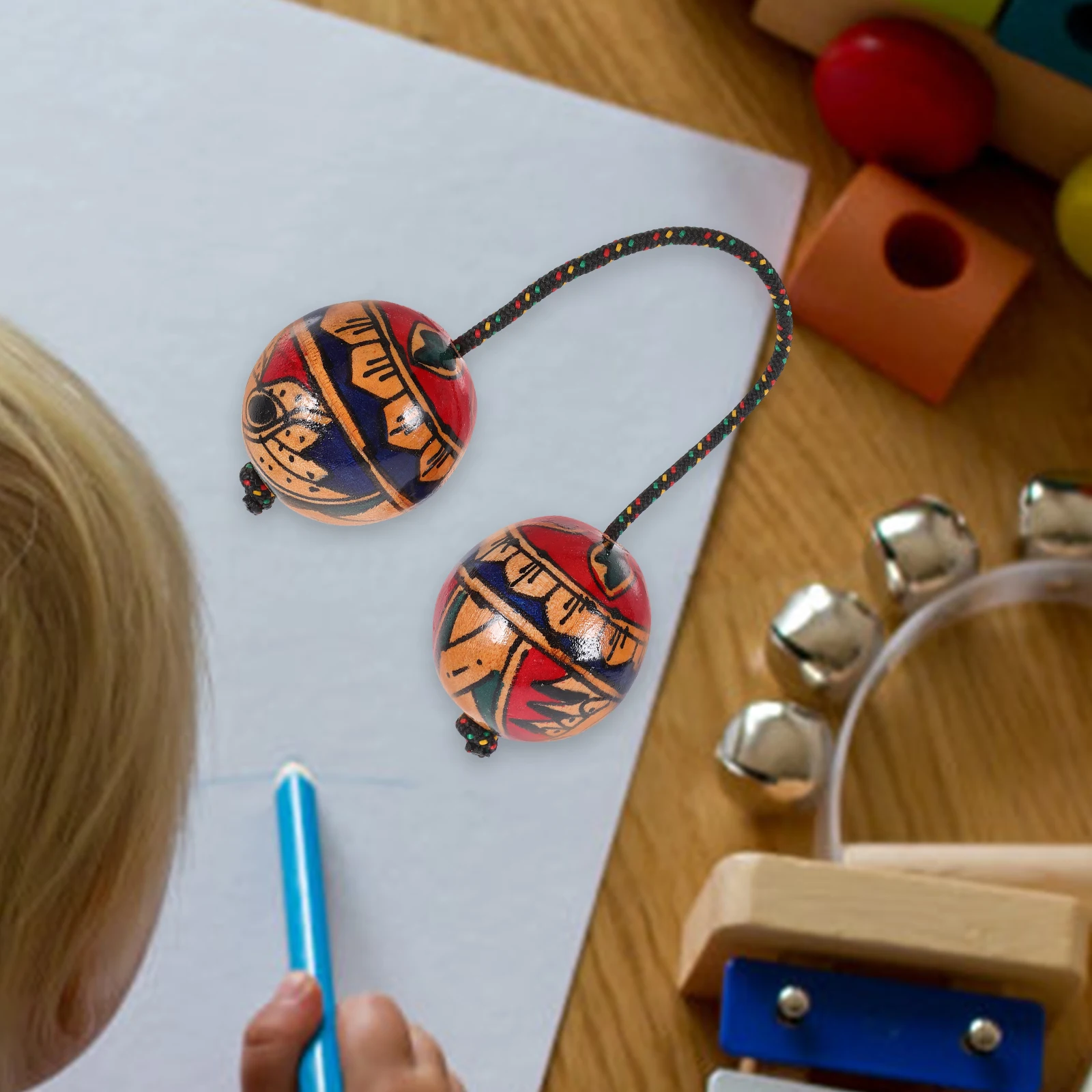 

Luxury High Quality Sand Egg Asalato African Shakers Rhythm Fingertip Wooden Sand Ball Instrument Hand-painted Rhythm Sandball