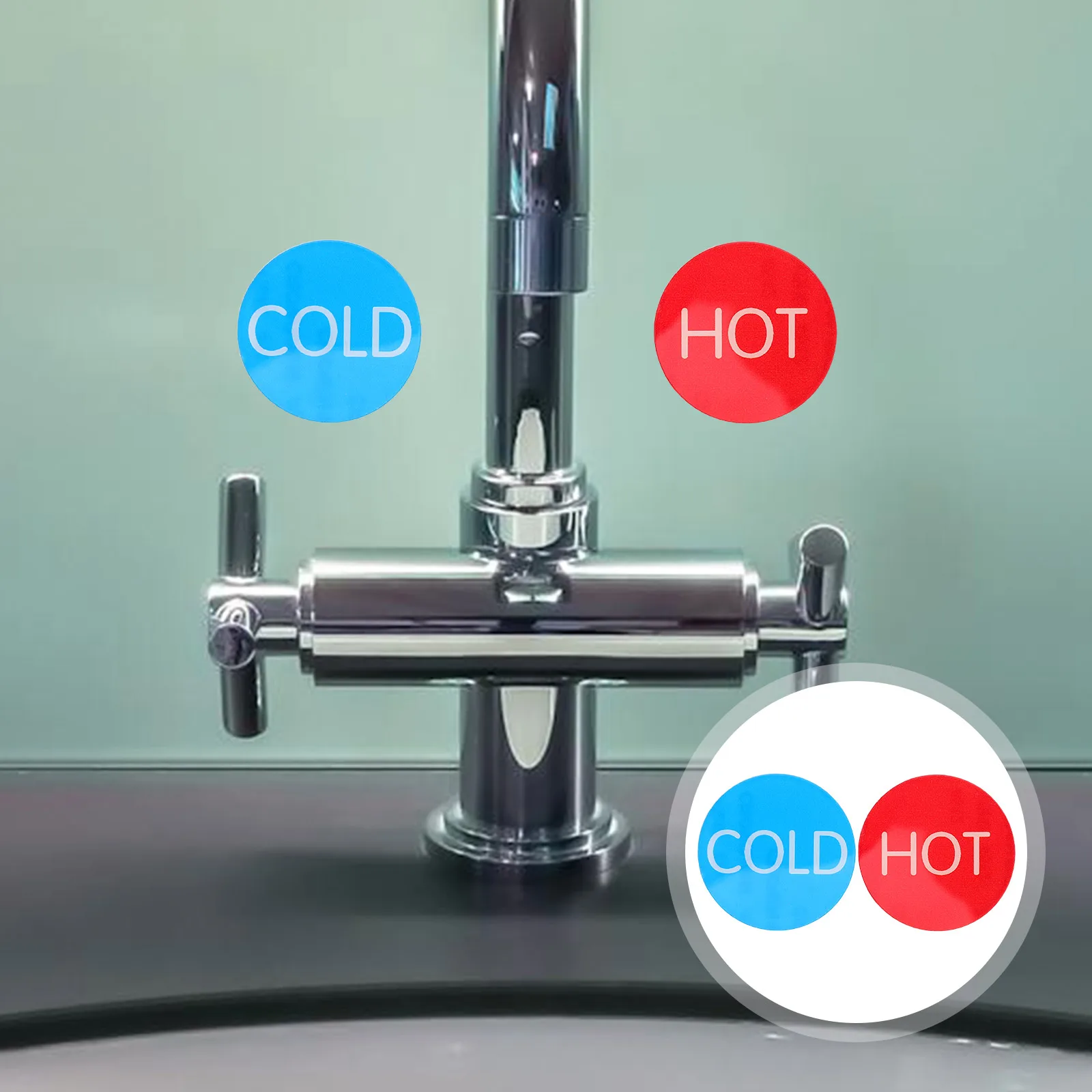 

Faucet Sign Self Stick Hot Cold Water Sticker Washroom Signs Stickers for Shower Labels