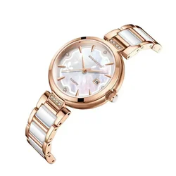 Women Quartz Watch Luxury Calendar Orologio Rose Gold Sliver White Ceramic Clock Stainless Steel Band Reloj Ladies Wristwatch