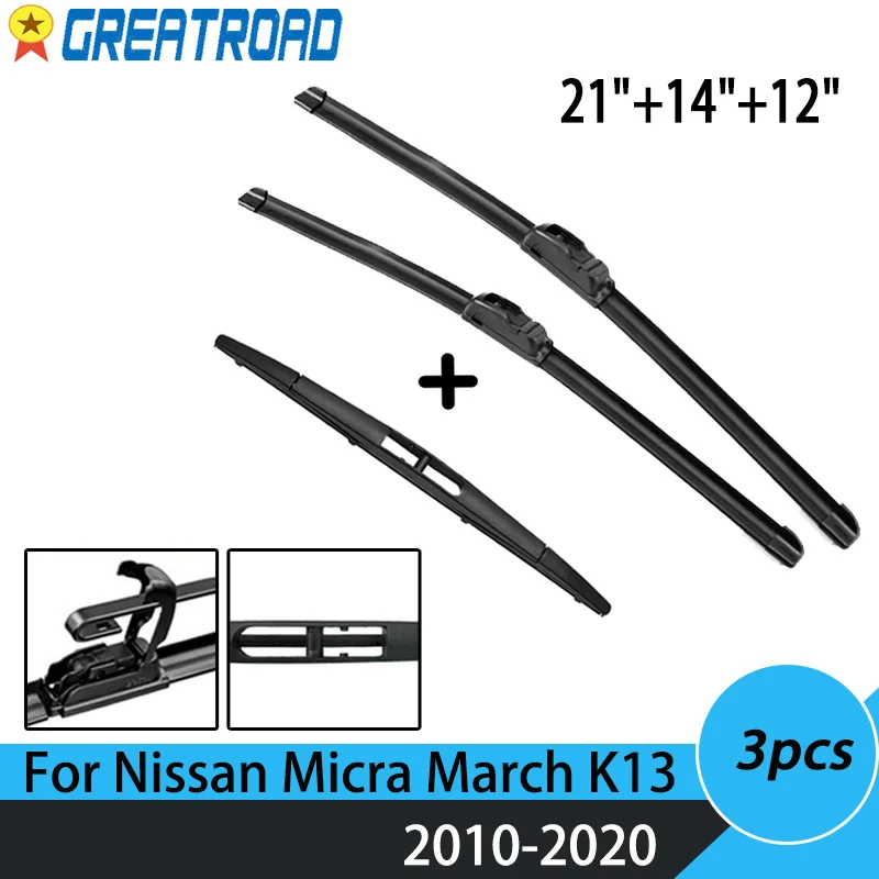 Wiper Front & Rear Wiper Blades Set Kit For Nissan Micra March K13 2010 11 12 13-2020 Windshield Windscreen Window 21