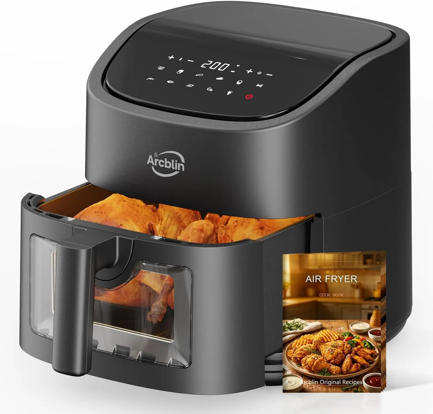 6.34-Quart Basket-Style Air Fryer with Viewing Window, 12 One-Touch Presets, 304 Stainless Steel Heating Element, Touchscreen Co