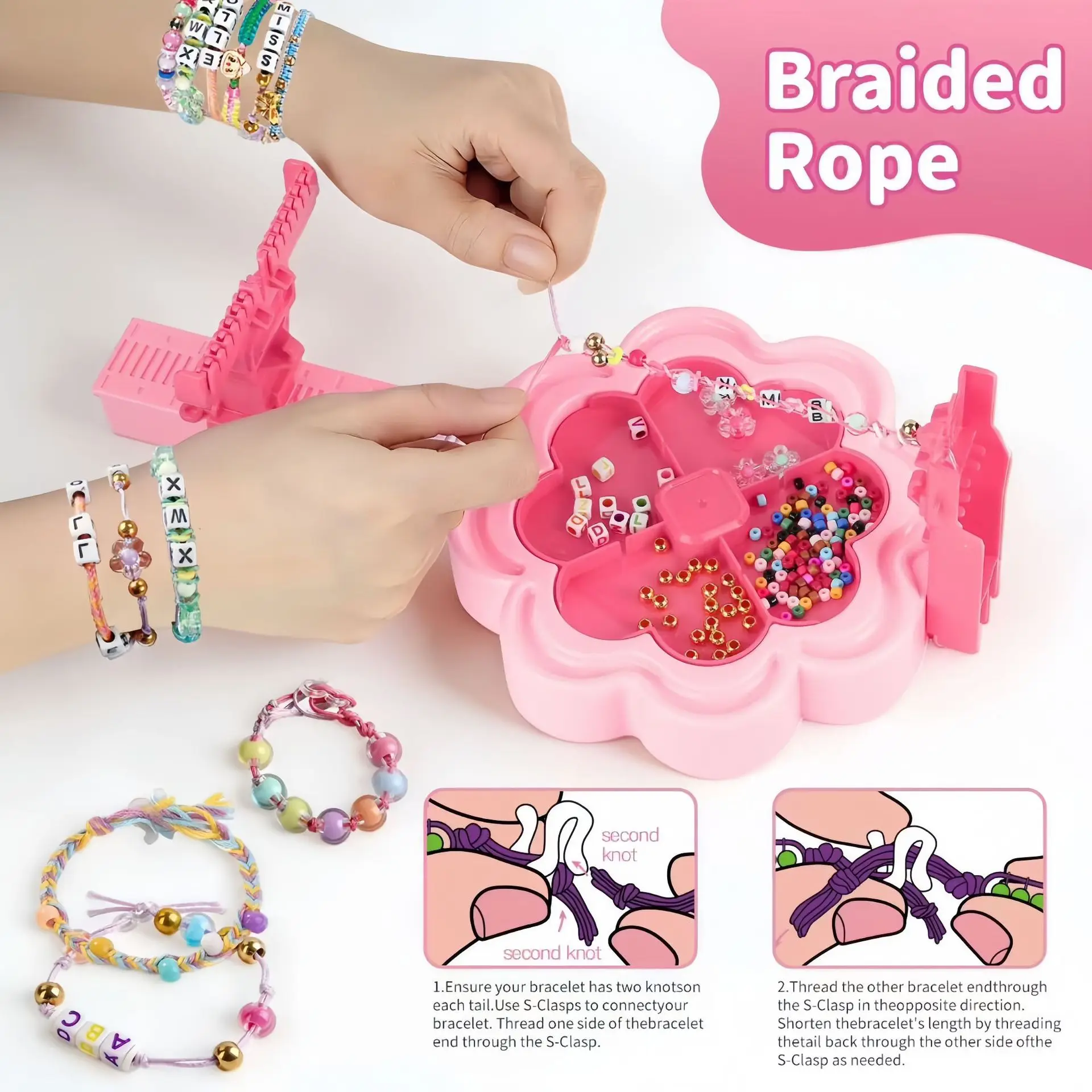 619Pcs Kids DIY Braiding Bead Set, craft jewelry maker for bracelets & hair accessories, creative gift box for little girls