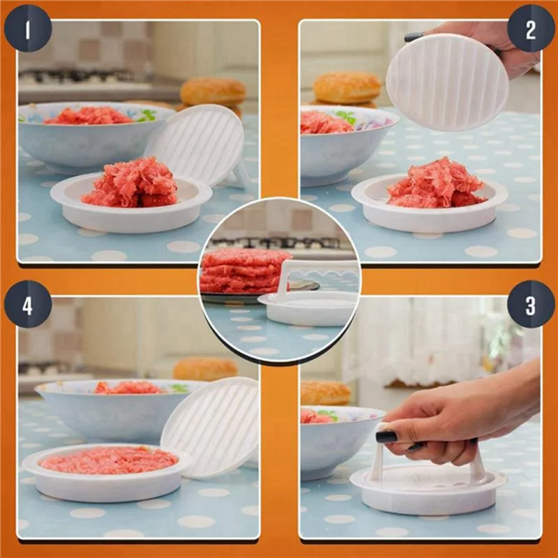 2X Cucina Hamburger Carne Manzo Maker Grill Burger Patty Stampo Pressa Stampo Strumenti Forma Amburgo Pressa manuale Stampo Cucina-[Qahk]
