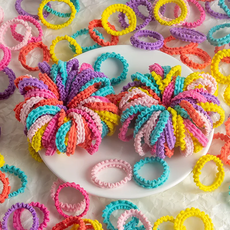 ncmama 50/100Pcs Girls Fashion Colorful Pleated Hair Bands For Girl Child Ponytail Holder Hair Tie Rubber Bands Kids Accessories