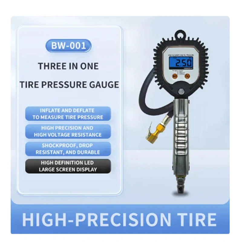 Digital Display Tyre Pressure Gauge High Precision Monitoring Inflator Gun Car Valve Valve Universal Repair Tool BW-001