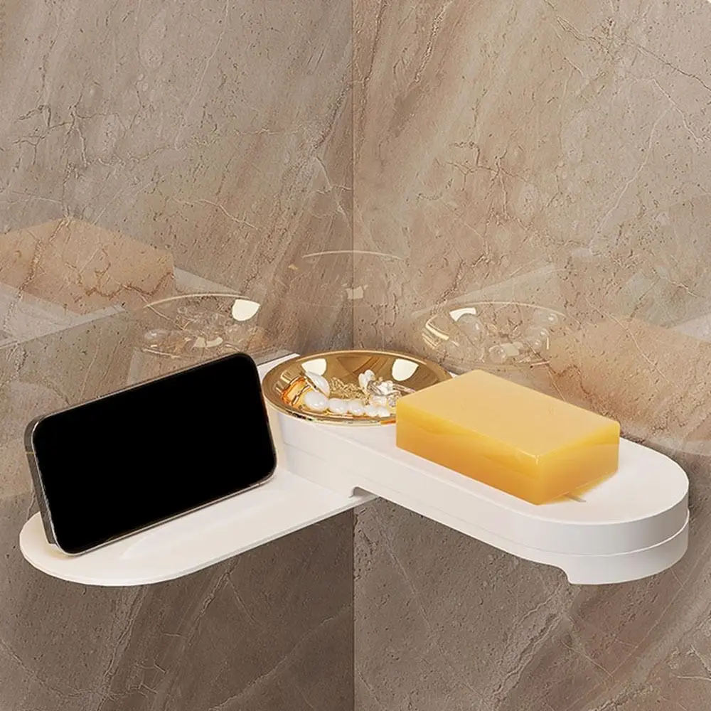 

Multifunctional Plastic Rotating Soap Box Wall-Mounted with Hooks Cell Phone Holder Space Saving Draining Soap Box Jewelry