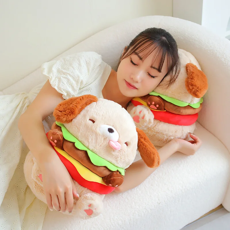 ハンバーガー犬のぬいぐるみ,ハンバーガーの子犬の枕,ソファのクッション,かわいい部屋の装飾,男の子と女の子のための誕生日プレゼント