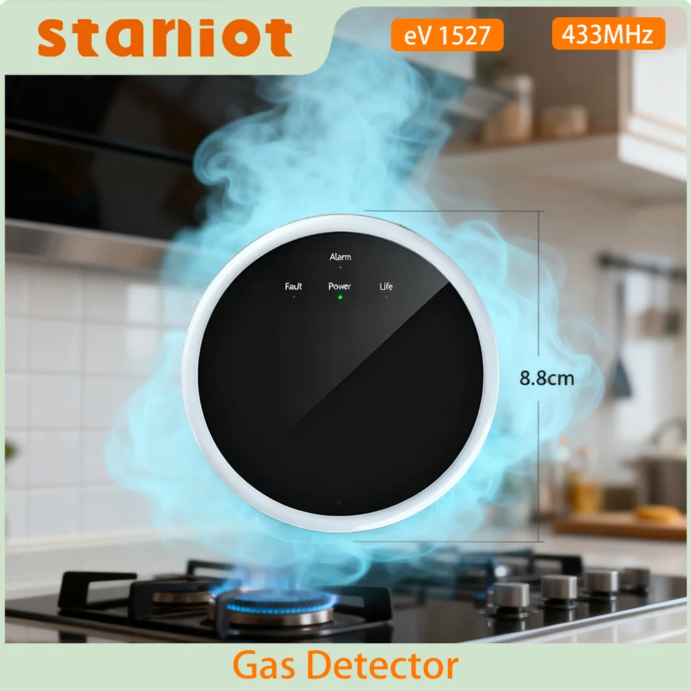 

Датчик утечки газа Staniot, 433 МГц, приложение Tuya, природный сжиженный нефтяной газ, детектор газа метана, 80 дБ, высокий децибел, беспроводная охранная сигнализация для умного дома