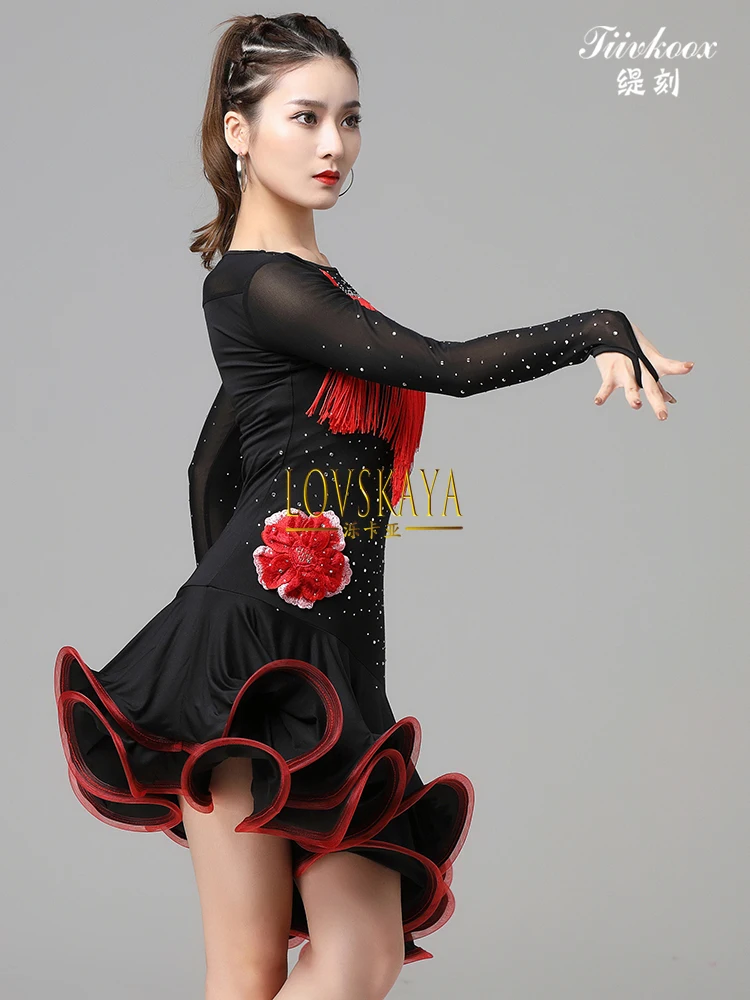Latin Dance Rok Performance Jurk Vrouwen Sociale Danswedstrijd Dansjurk Rumba Team Performance Sexy Franje Rok