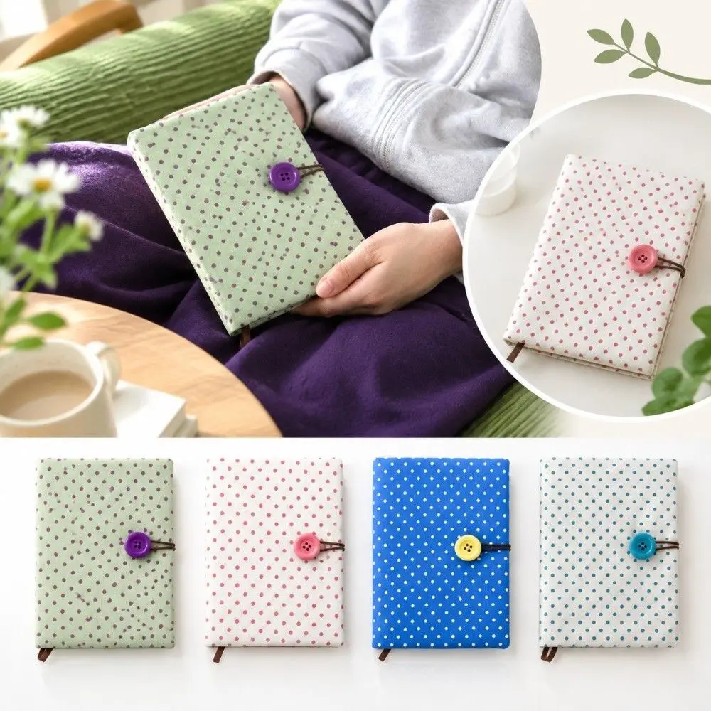 New Lightweight Book Cover Button Closure Cloth Fabric Journal Protective Sleeve Polka Dot Notebook Jacket Back to School