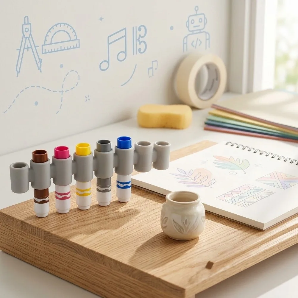 Lightweight 5 Pack Silicone Marker Holders for Portable Creative Organization Fits Inside Bags Cases or Stands Freely on Desks