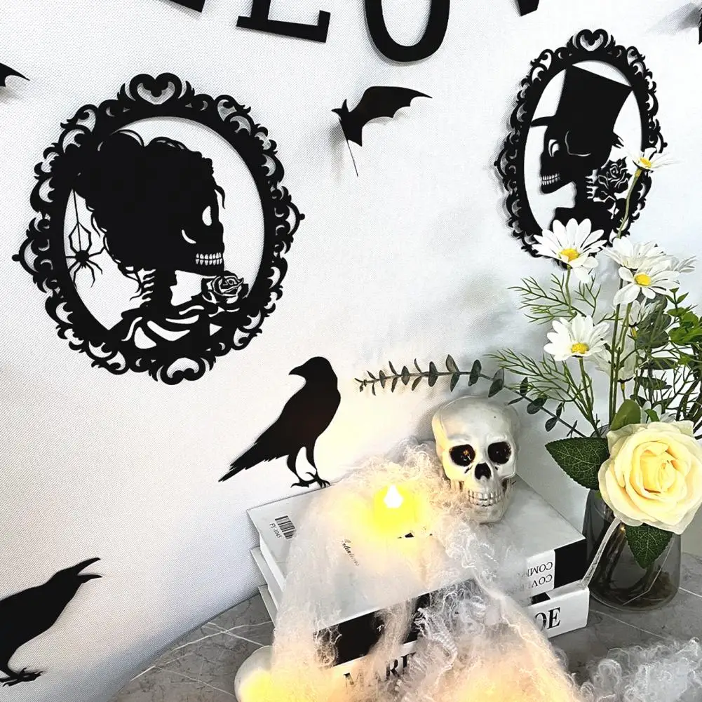 Halloween-themed Skull Decals Halloween Skull Wall Sticker Set Spooky Crow Hollow Decals for Home Decoration Removable Thick