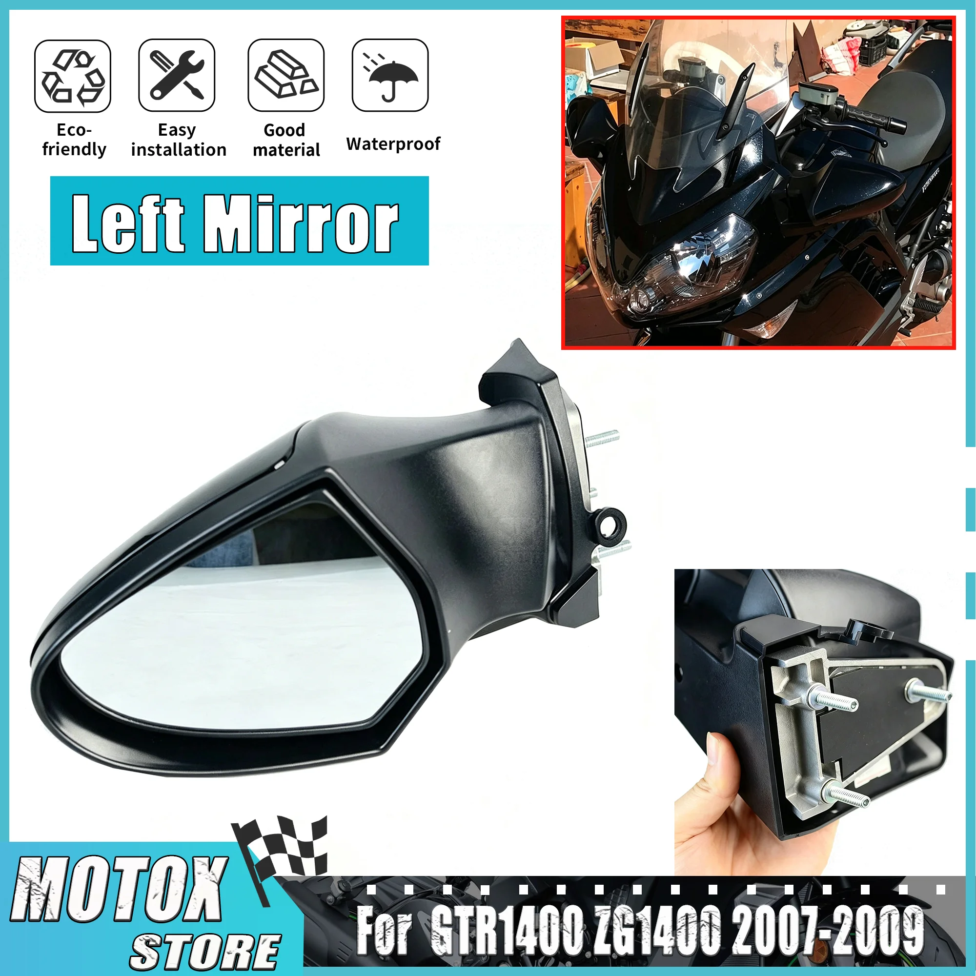Rétroviseurs latéraux gauche pour KAWASAKI Concours 14 GTR1400 ZG1400 2007 - 2009 GTR ZG 1400 2008