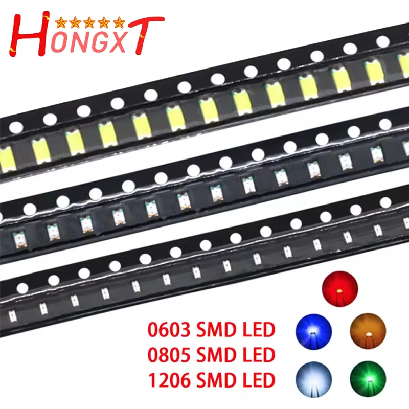 20/100PCS 5 Colors 0603 0805 1206 SMD LED Red Yellow Green White BlueLight Emitting Diode Clear LED Diode Light 100pcs/lot