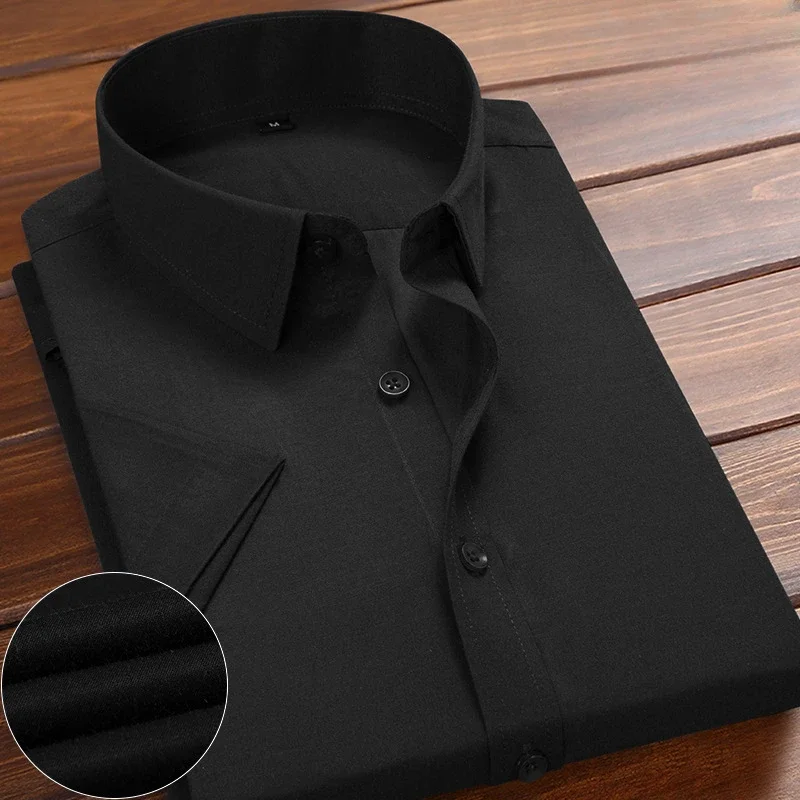 Summer New Men\'s Plain Short-sleeved White Shirt Lapel Slim Business Classic Men\'s Formal Work Shirt Brand Clothing