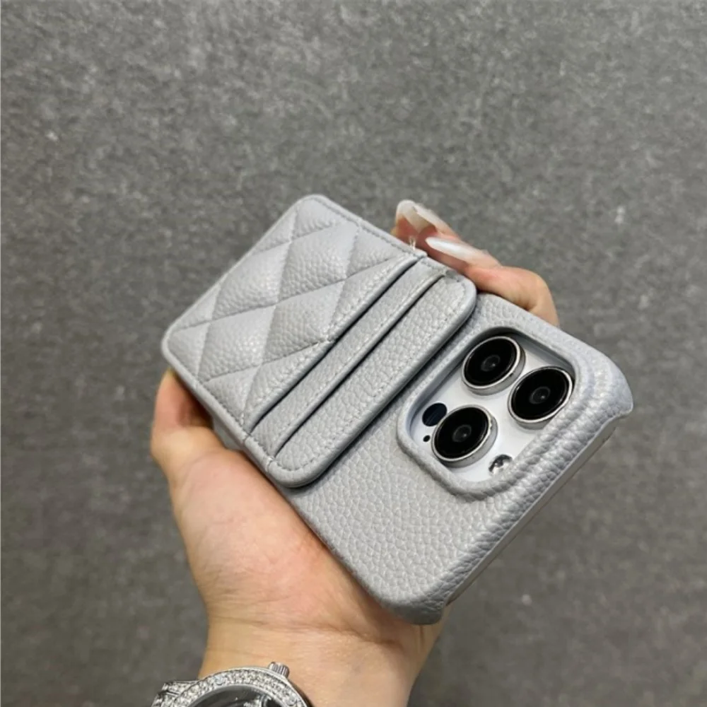 Fashion new for iPhone15 phone case diamond grid insert card bag iPhone 14promax half bag anti-drop 13 simple 12 protective case