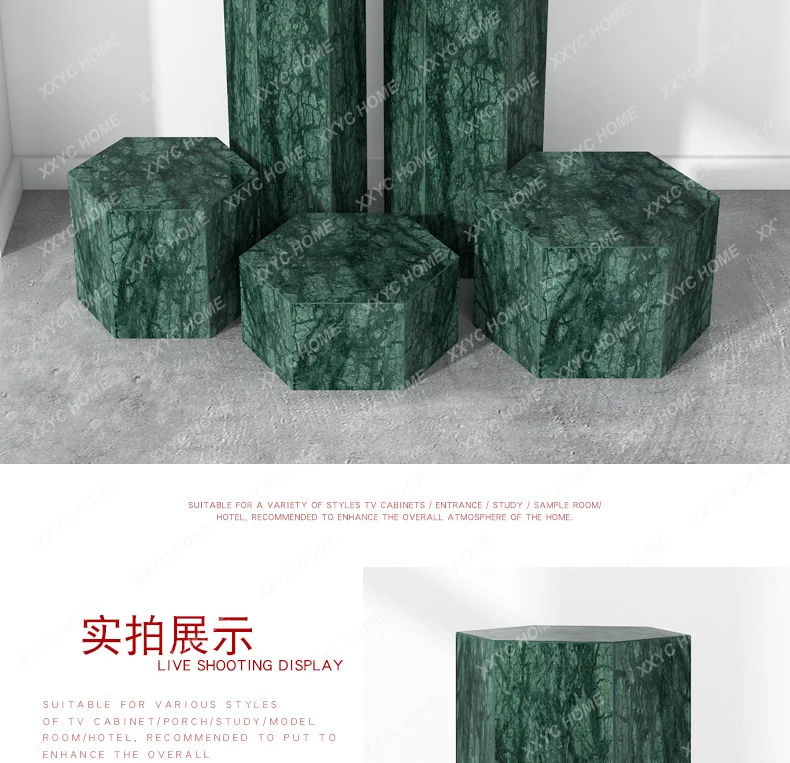 LHexagonal Marble Base Living Room Stone Pillar Pedestal Entrance Floor Decoration Sculpture Display Stand